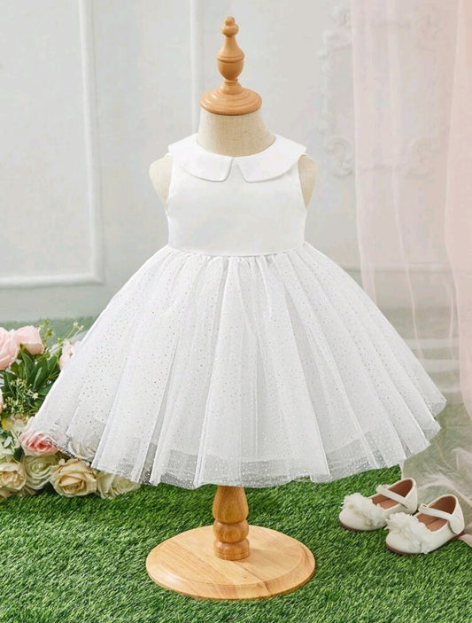 Vestido blanco con tul y brillos