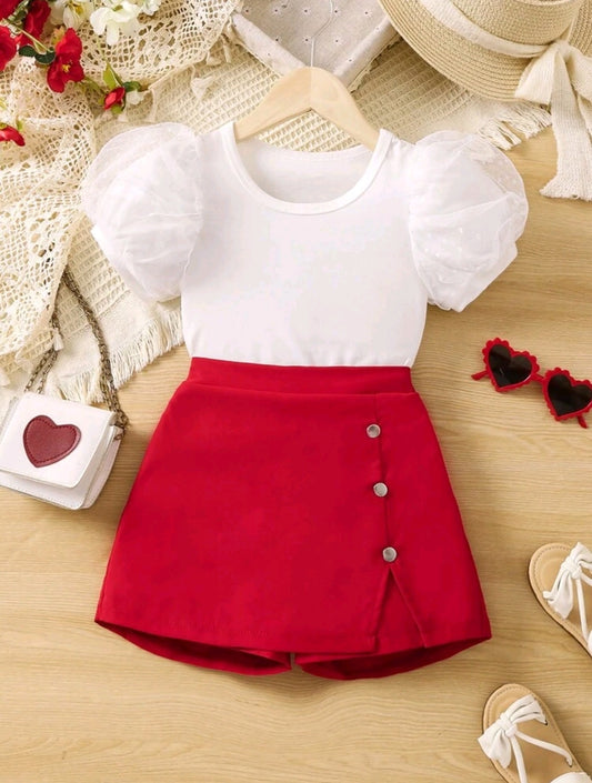 Blusa mangas bufantes + short pollera