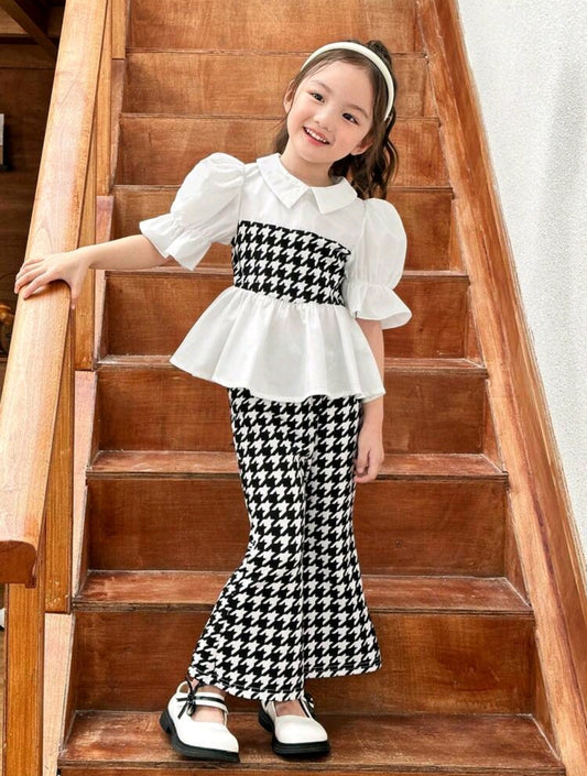 Blusa mangas abullonadas + pantalón acampanado