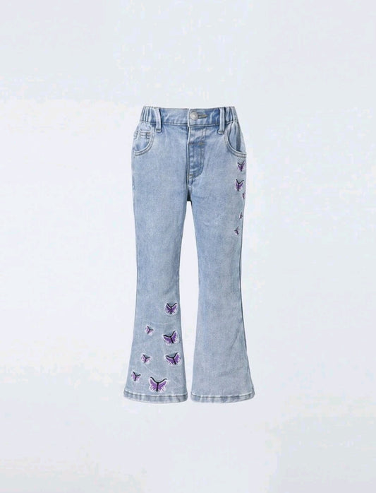 Pantalón de jeans con bordado de mariposa