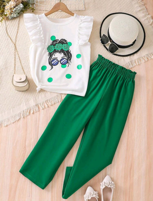 Blusa estampada + pantalón ancho