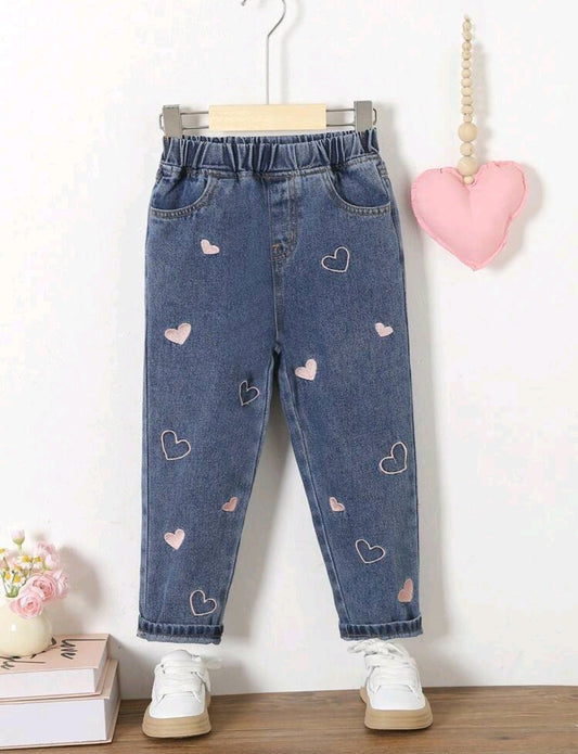 Pantalón de jeans con bordado de corazón