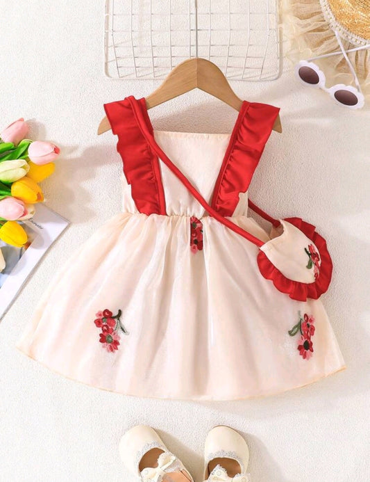 Vestido bebé con detalles floral + bolsito