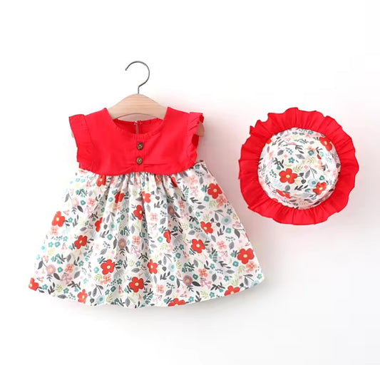 Vestido bebé floral con sombrero