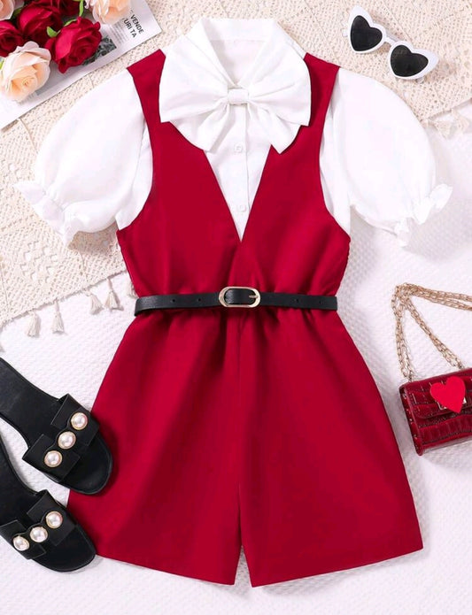 Camisa con moño + mono ( no incluye cinto)