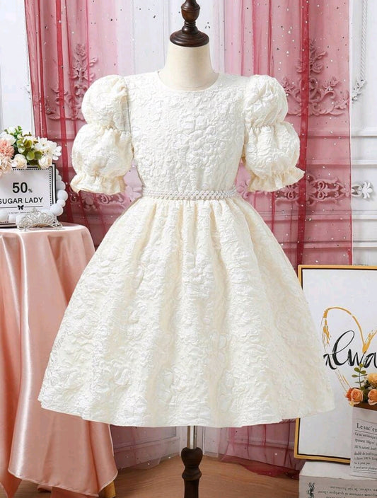 Vestido formal de jacquard con cinto de perlitas