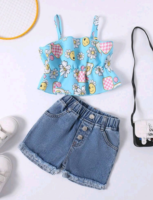 Blusa con tiritas + short de jeans