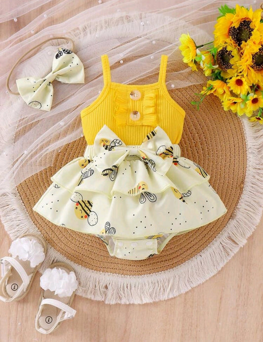 Body vestido con diseño de abejita + diadema