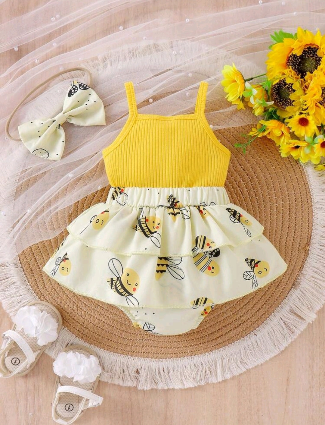 Body vestido con diseño de abejita + diadema
