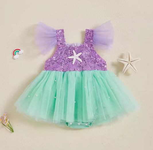 Body vestido con tul, perlitas y lentejuelas