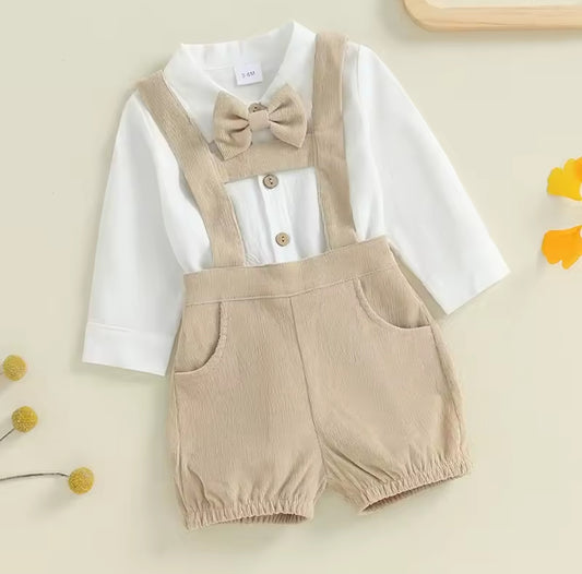 Body camisa + short con tirantes de corderoy