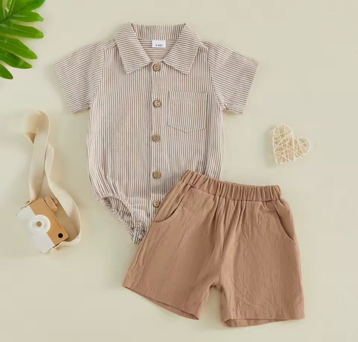 Body camisa a rayas+ short de lino
