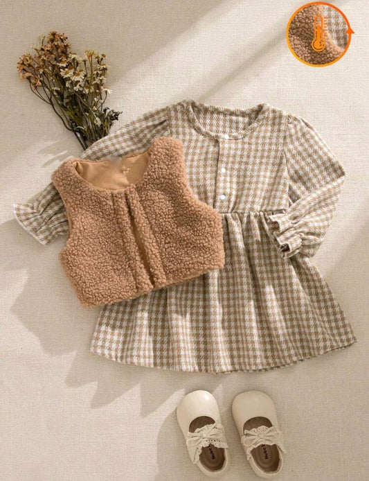 Vestido Mangas largas a cuadros+ Chaleco