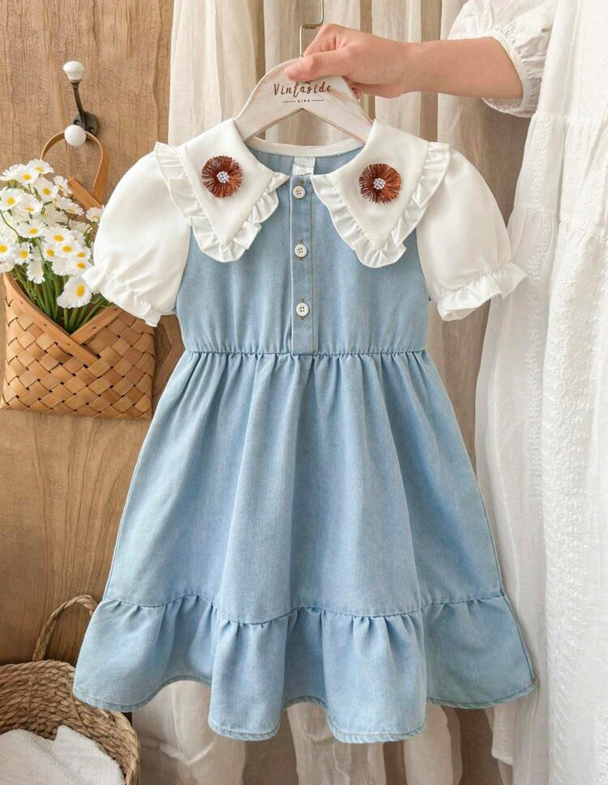 Vestido De jeans azul claro con cuello