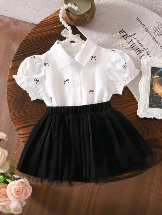 Camisa con diseño de moños + falda con tul