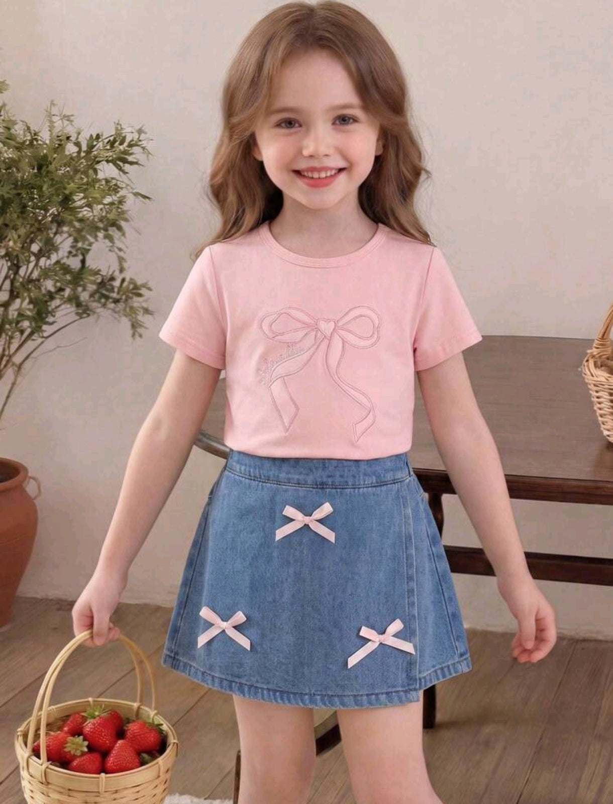 Blusa con bordado de moño+ short pollera con detalles en moños
