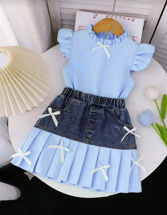 Blusa + falda de jeans con detalles en moños