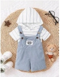 Camisa mangas cortas con capucha + jardinera tipo corderoy
