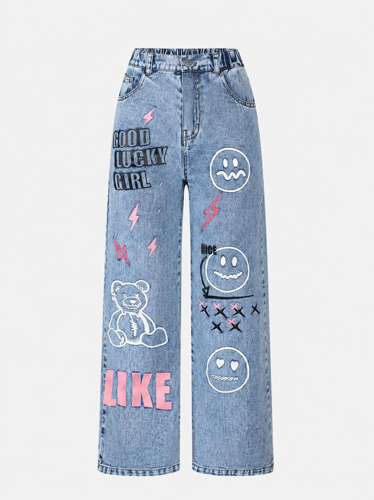Pantalón de Jeans Preadolescente recto con diseños