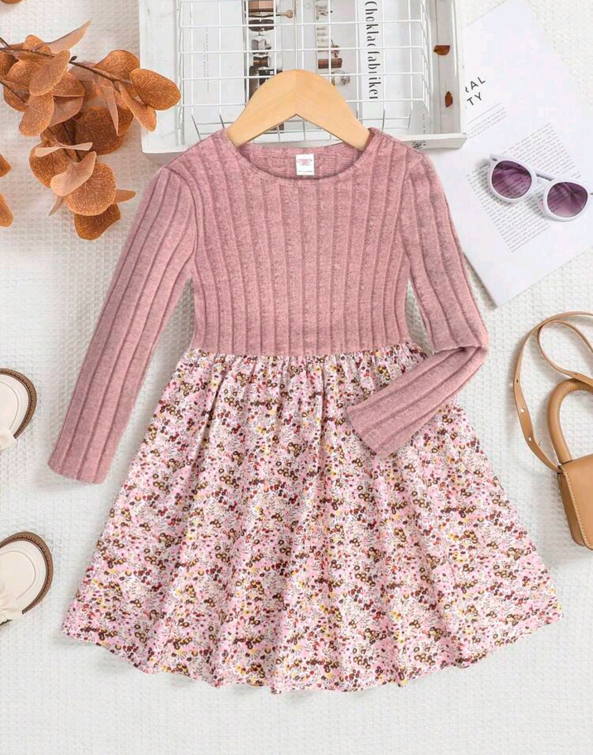 Vestido Mangas largas rosa con estampado