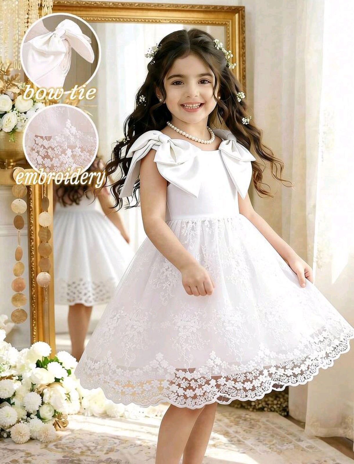 Vestido Blanco Elegante con lazo 3D en el hombro