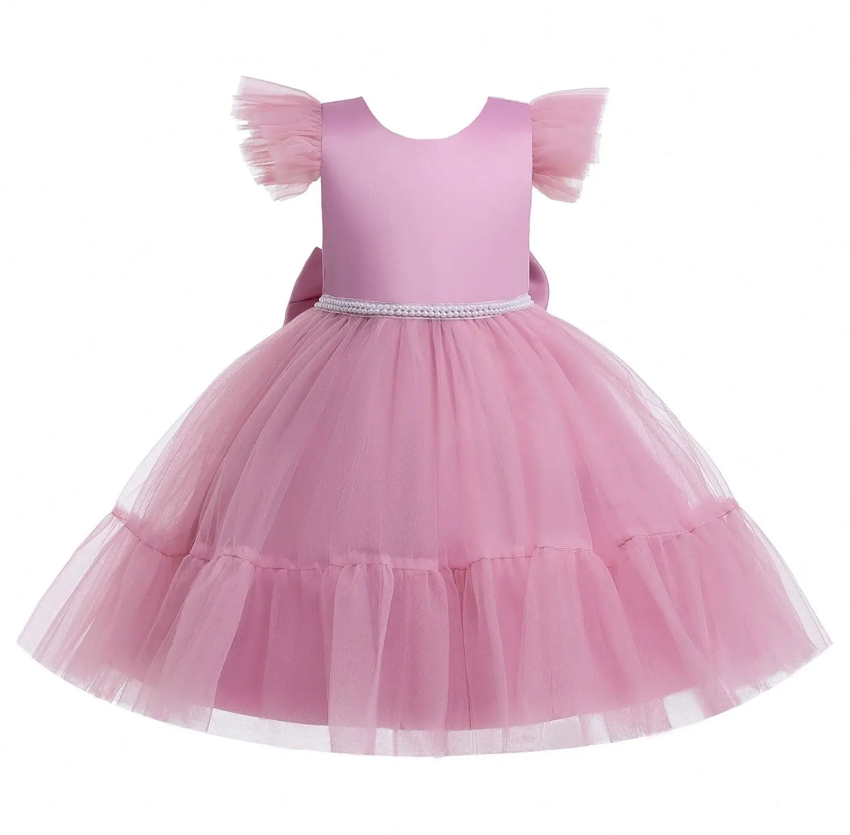 Vestido Elegante con tul y detalles de perlitas