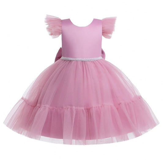 Vestido Elegante con tul y detalles de perlitas