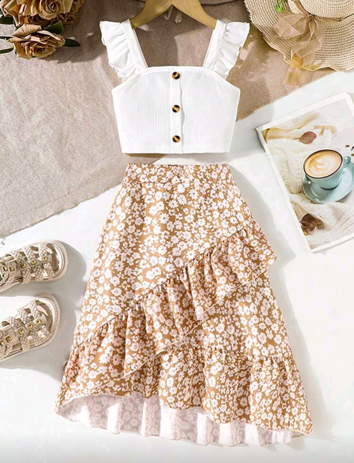 Blusa top + falda estampada