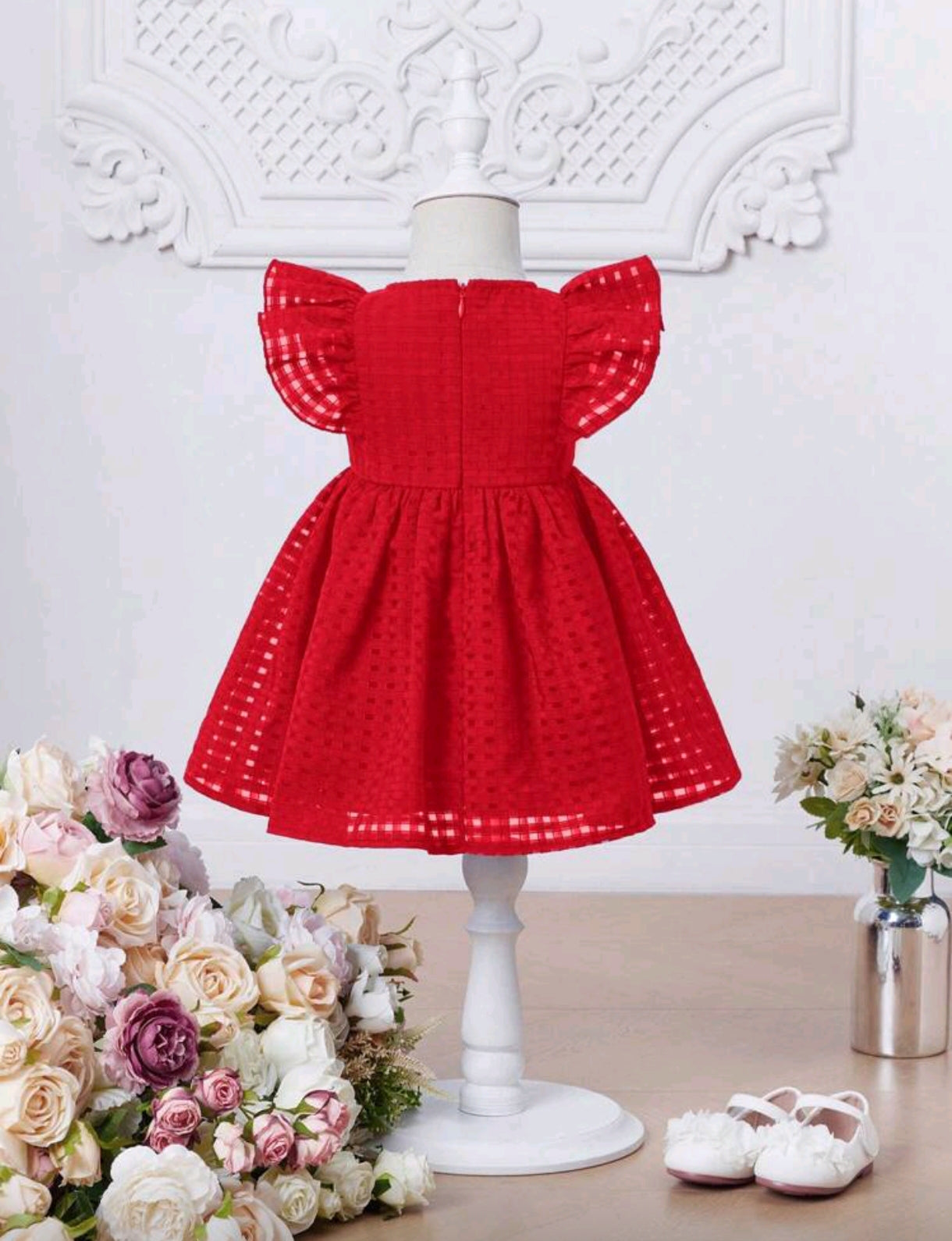 Vestido con mangas a cuadritos