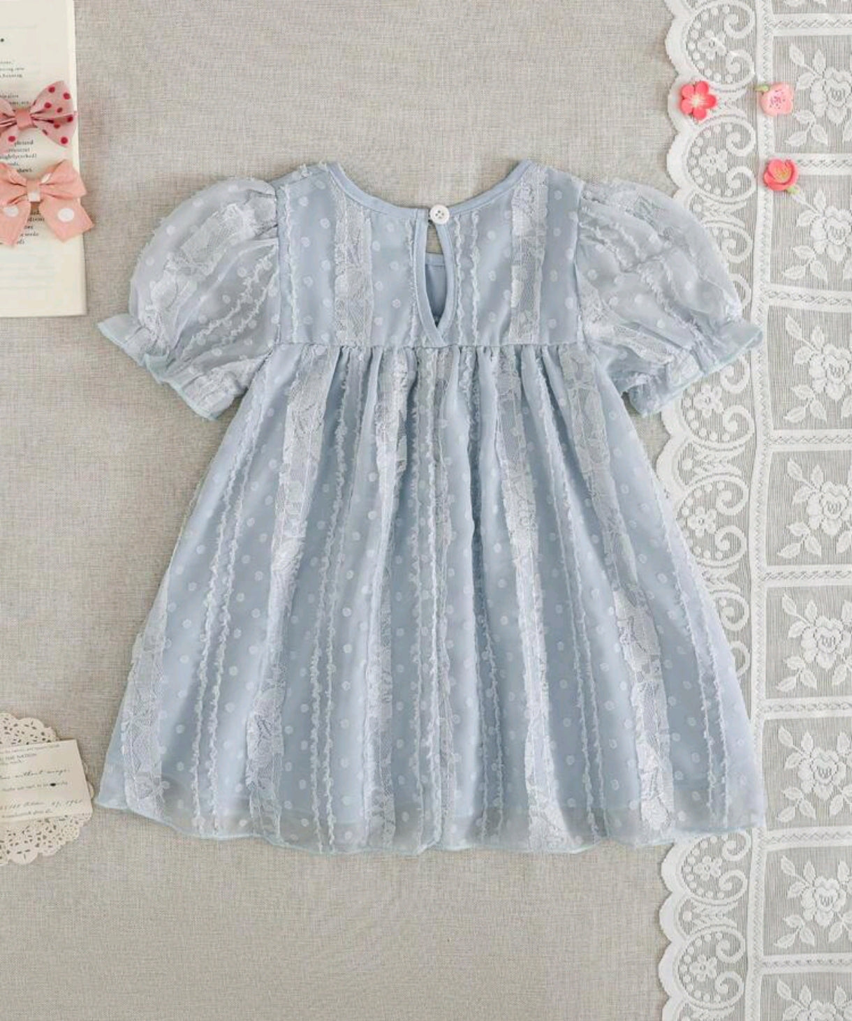 Vestido bebe celeste con moños