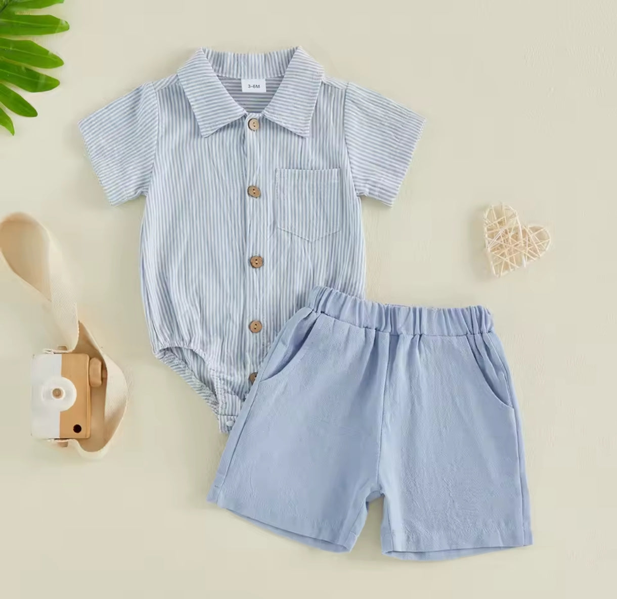 Body camisa a rayas+ short de lino