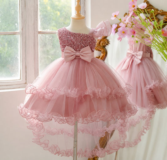 Vestido Elegante de Lentejuelas y tul asimétrico