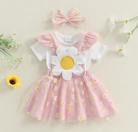 Body liso + vestido con diseño de margaritas