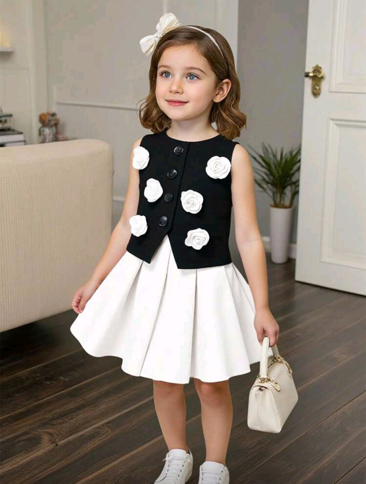 Chaleco con flores 3D+ falda plisada