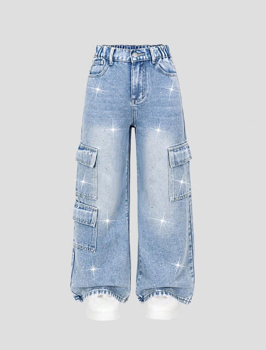 Pantalón de Jeans cargo con brillos