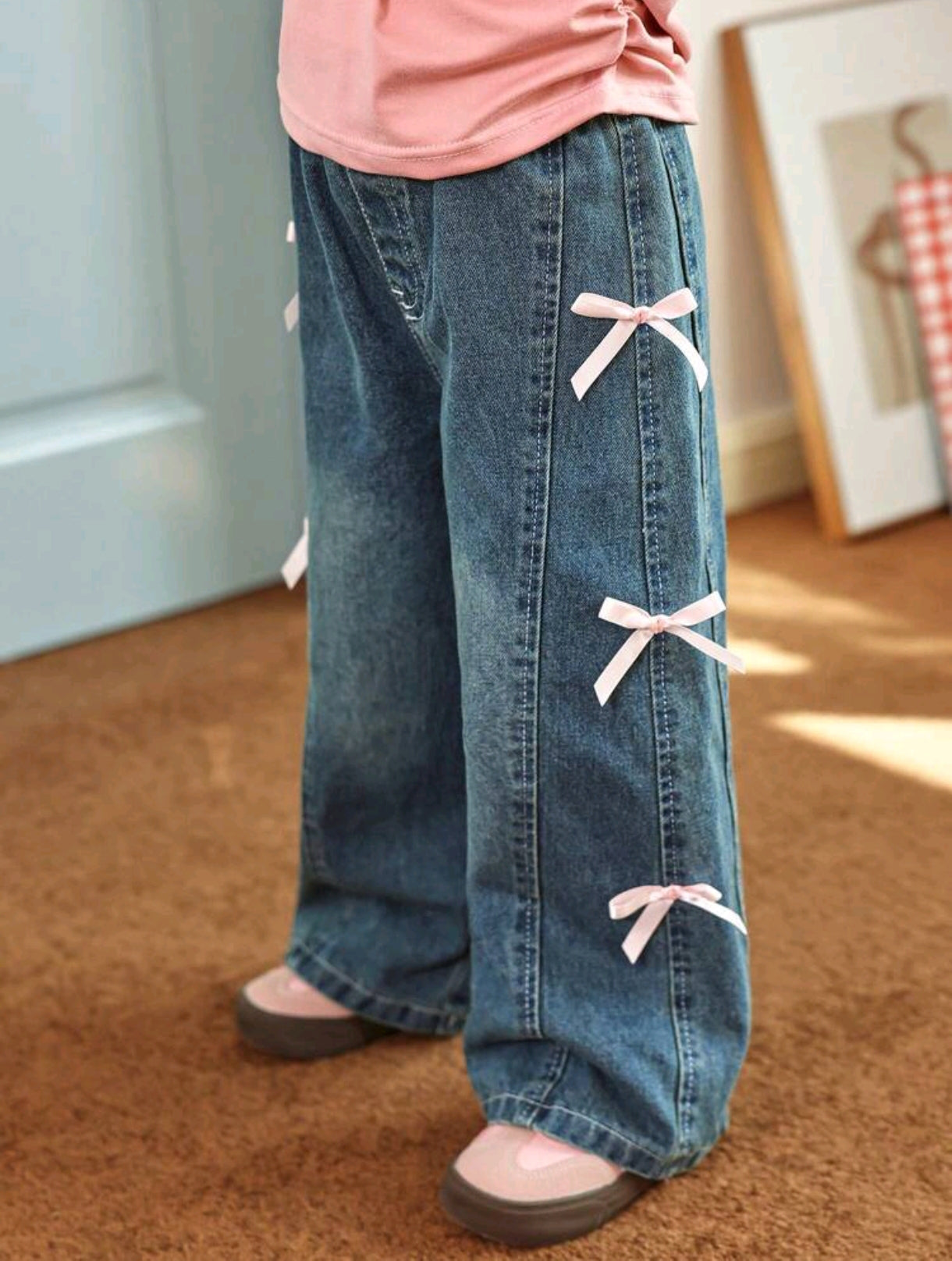 Pantalón de Jeans Recto con detalles en moños
