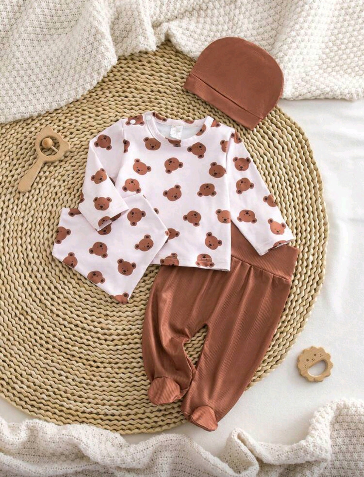 Set bebé de 4 piezas, mangas largas+ pantalón+ gorrito+ batita