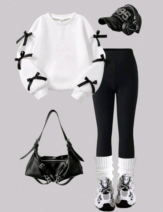 Mangas largas con moño + leggins acanalado