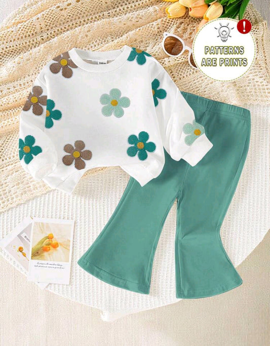 Mangas largas estampa floral+ pantalón acampanado