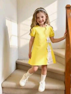 Vestido con mangas y detalles en flores