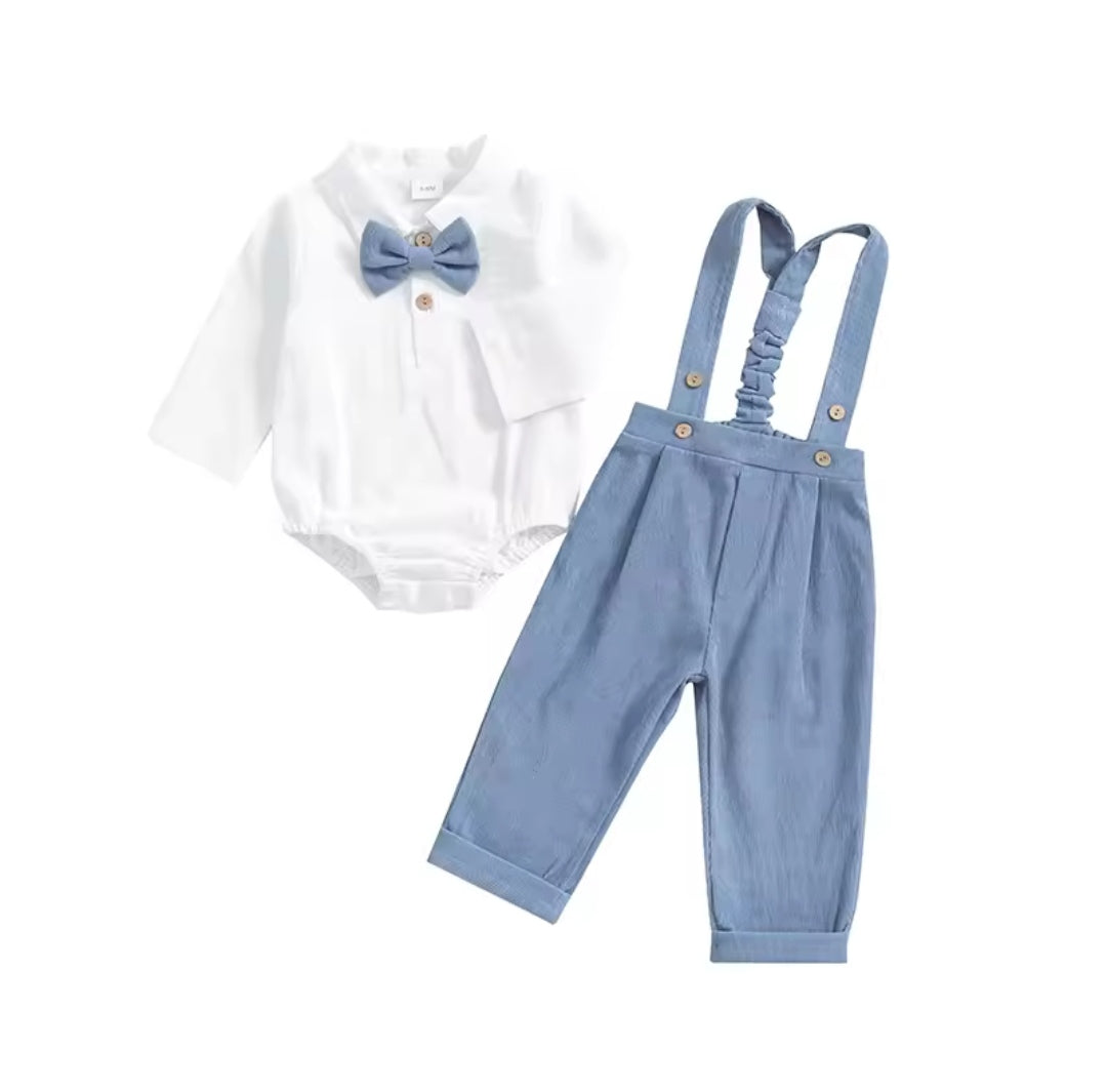 Body camisa+ moño+ pantalón de corderoy con tirantes