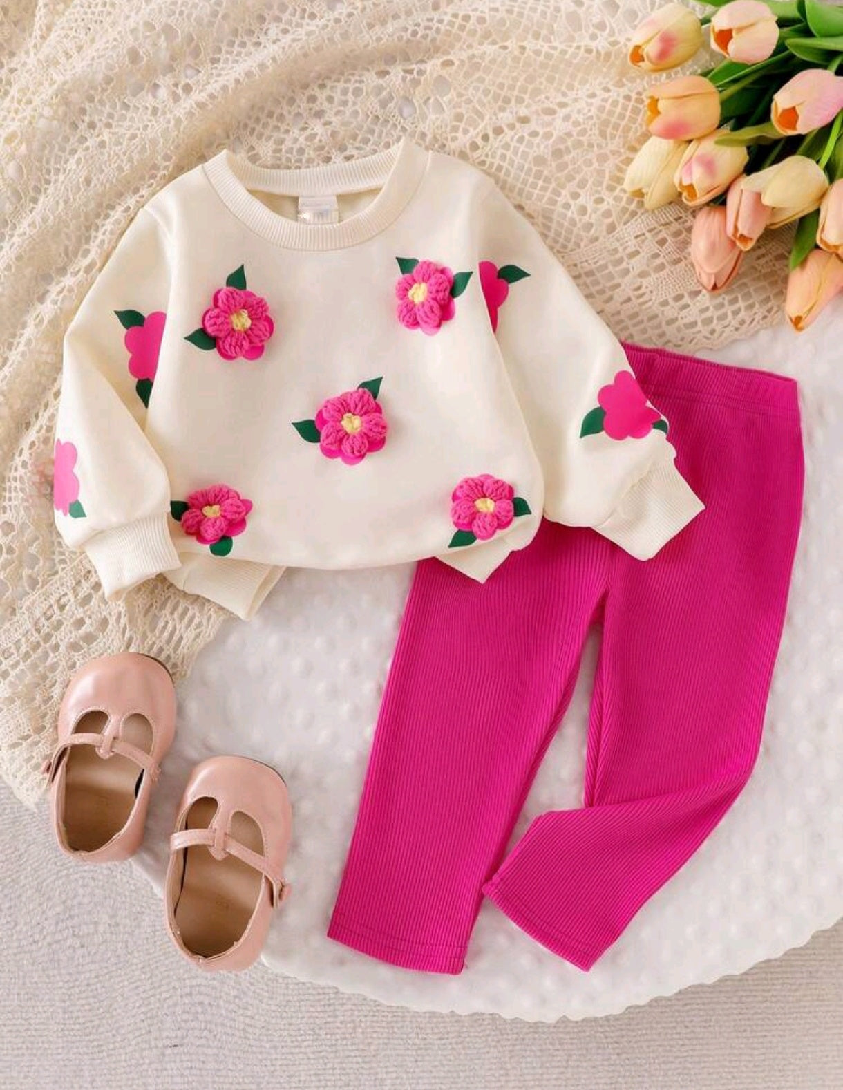 Mangas largas estampado de flores + pantalón