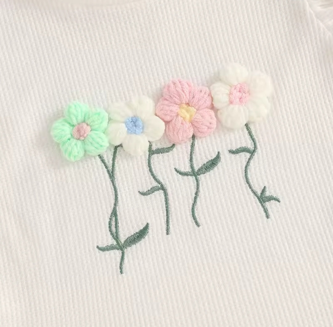 Blusa acanalada con flores + short pollera