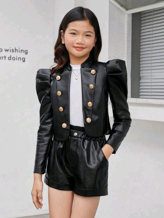 Chaqueta de cuerina abotonado