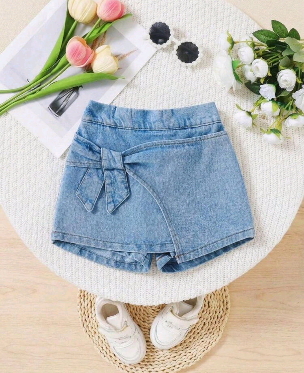 Short pollera de Jeans con lazo frontal