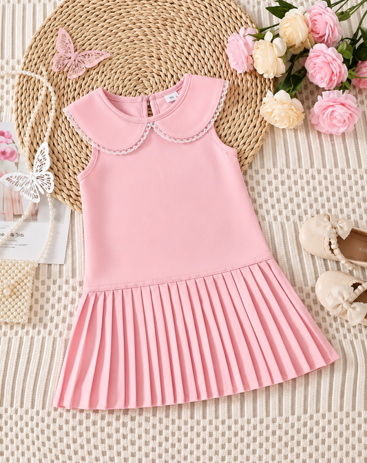Vestido casual sin mangas con cuello y plisado