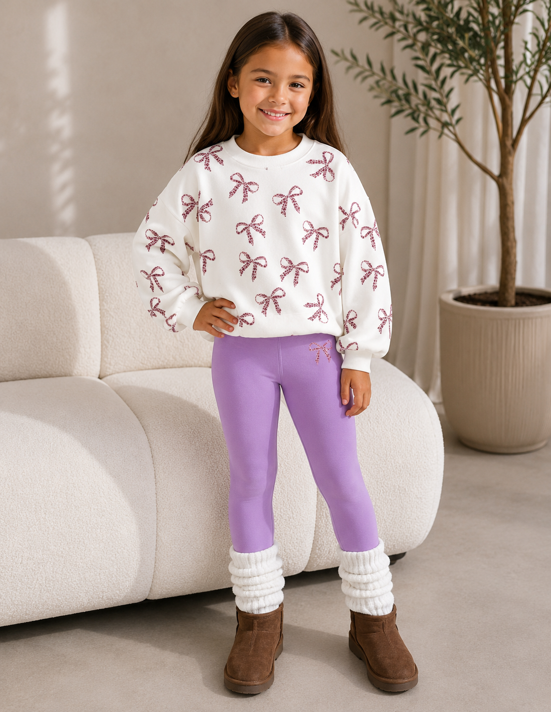 Mangas largas con diseño de moño + leggins frizado