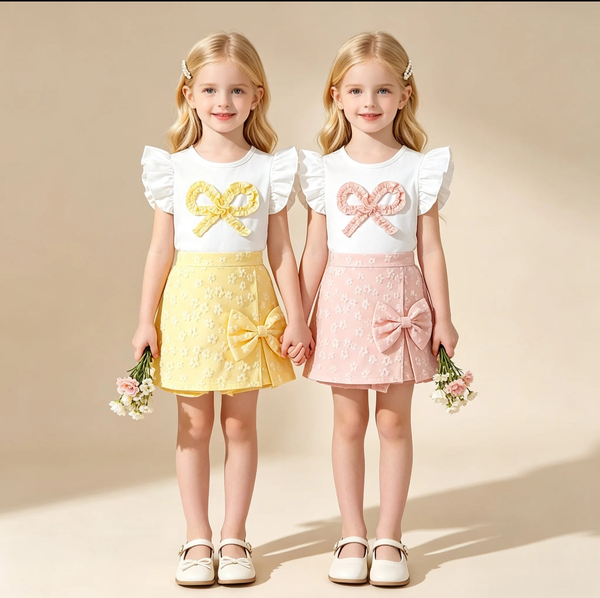 Blusa con diseño de corazon+short pollera de Jacquard