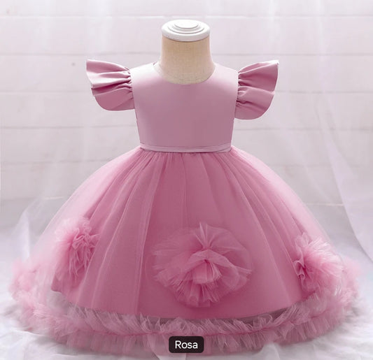 Vestido Elegante con mangas y detalles en flor