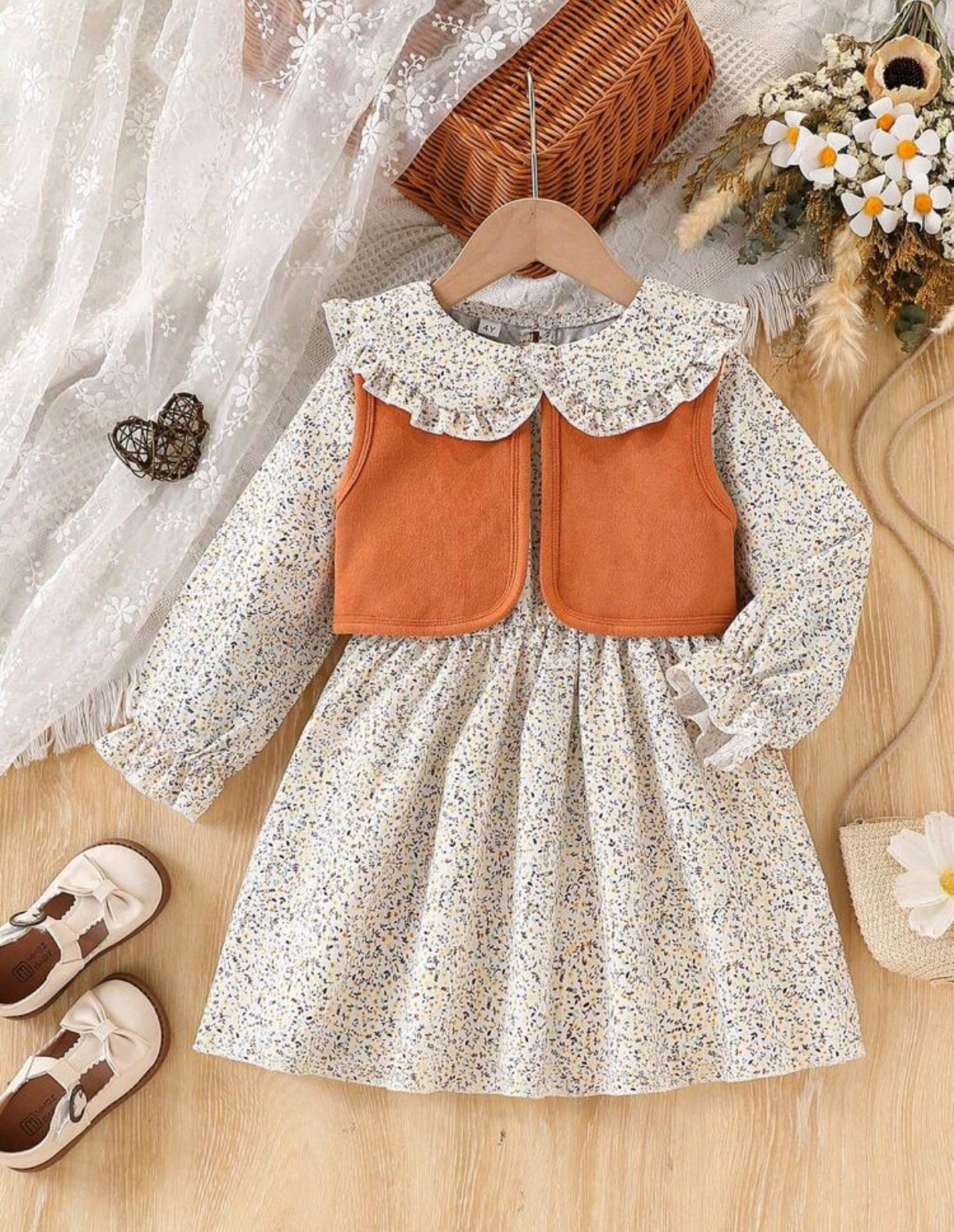 Vestido Mangas largas Floral+ Chaleco